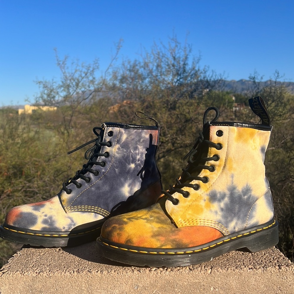 Dr. Martens Retro Psychedelic Acid Wash Tie Dye Canvas Boots - Picture 11 of 16